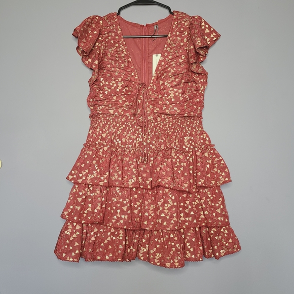Anthropologie Red And Gold Mini Ruffle Dress - Picture 10 of 15